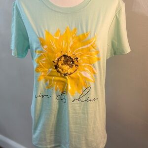Sunflower Graphic Tee - Mint Green "Rise & Shine"